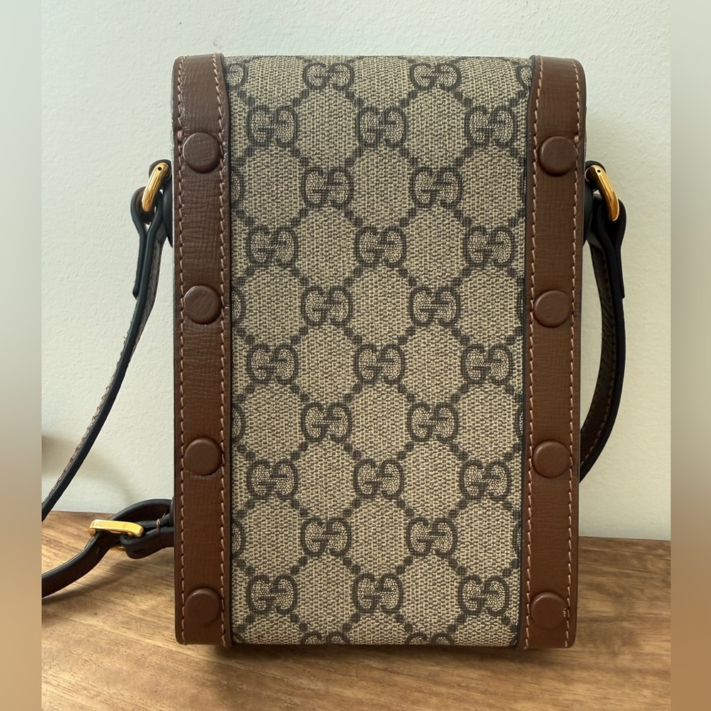 GUCCI 🐎 GG Supreme Canvas Horsebit 1955 Mini Crossbody Bag - Picture 4 of 16
